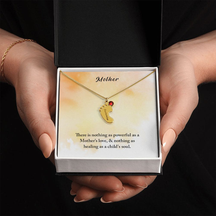 Mother | There is nothing as powerful as Mother's love - Baby Feet Necklace with Birthstone