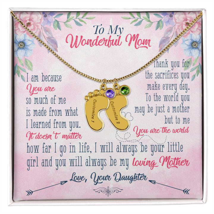 To My Wonderful Mom | Thank you for the sacrifices you make every day - Baby Feet Necklace with Birthstone