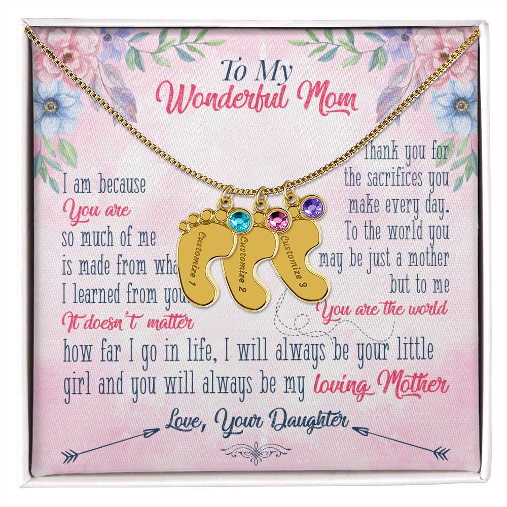 To My Wonderful Mom | Thank you for the sacrifices you make every day - Baby Feet Necklace with Birthstone