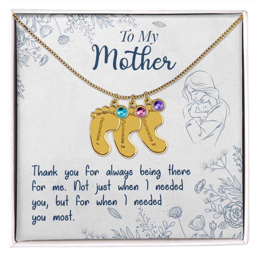 To My Mother | Thank you for always being there for me - Baby Feet Necklace with Birthstone