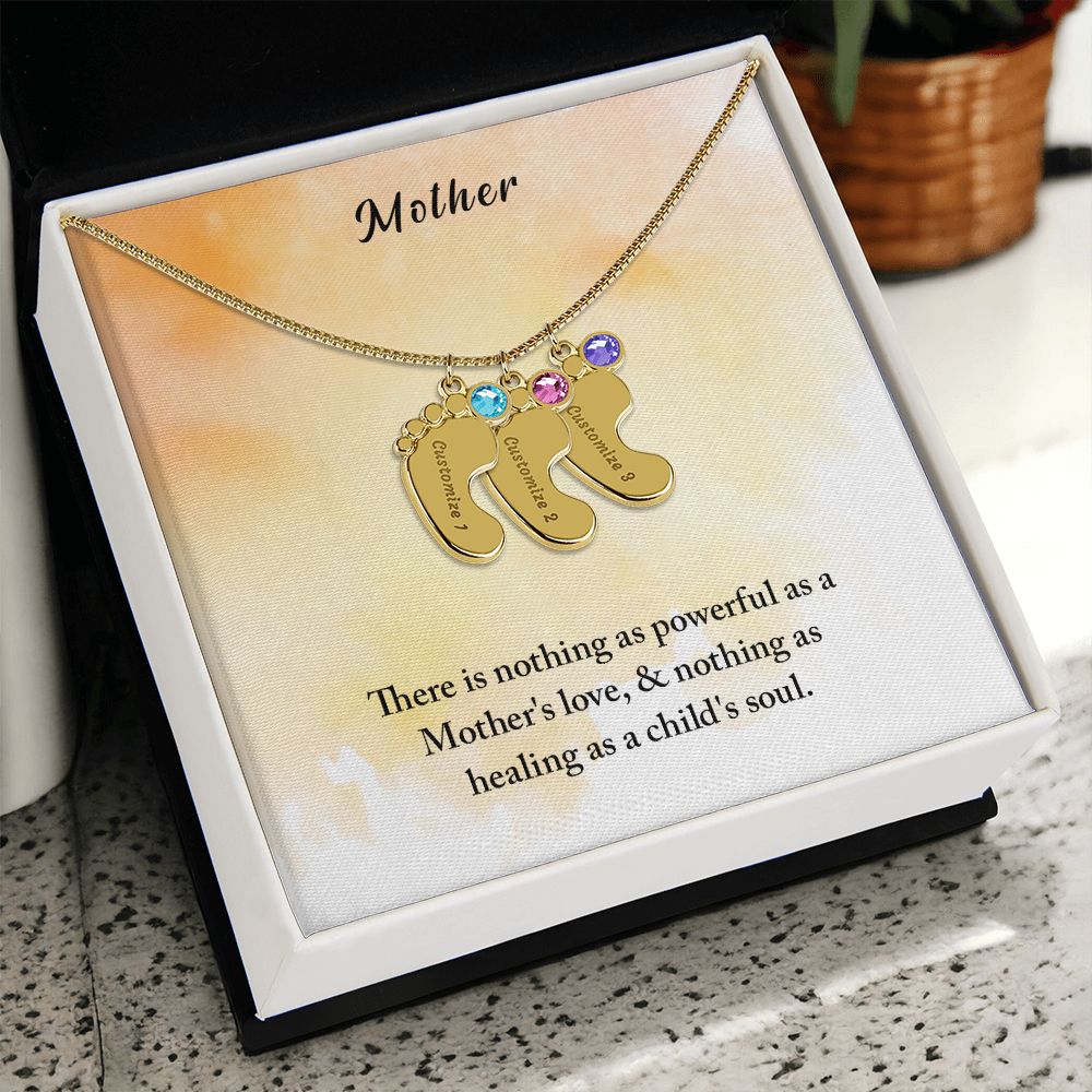 Mother | There is nothing as powerful as Mother's love - Baby Feet Necklace with Birthstone