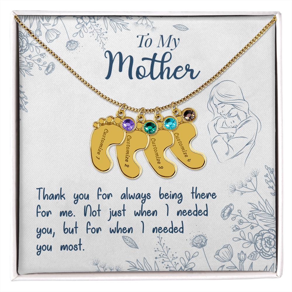 To My Mother | Thank you for always being there for me - Baby Feet Necklace with Birthstone