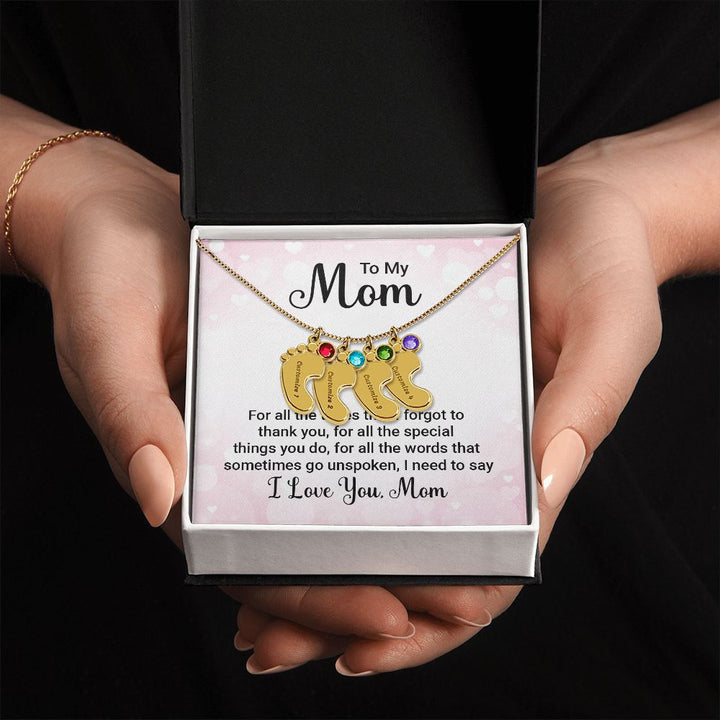 To My Mom | All the special things you do, I need to say I love you - Baby Feet Necklace with Birthstone