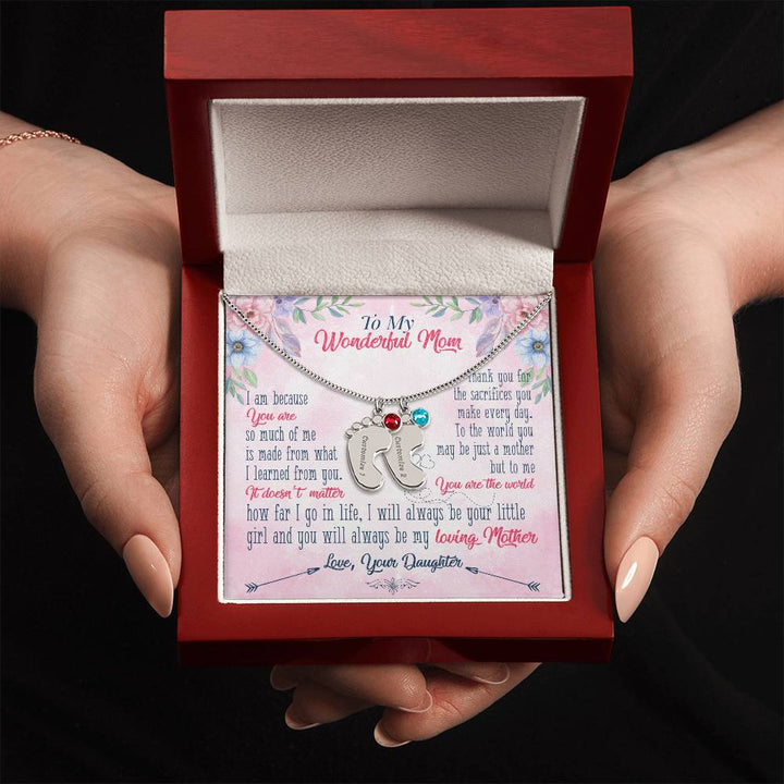 To My Wonderful Mom | Thank you for the sacrifices you make every day - Baby Feet Necklace with Birthstone