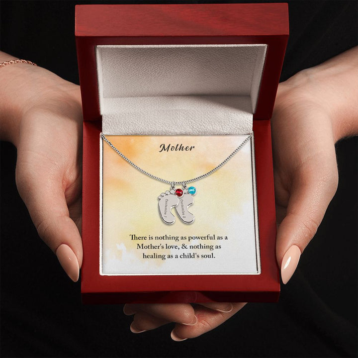 Mother | There is nothing as powerful as Mother's love - Baby Feet Necklace with Birthstone