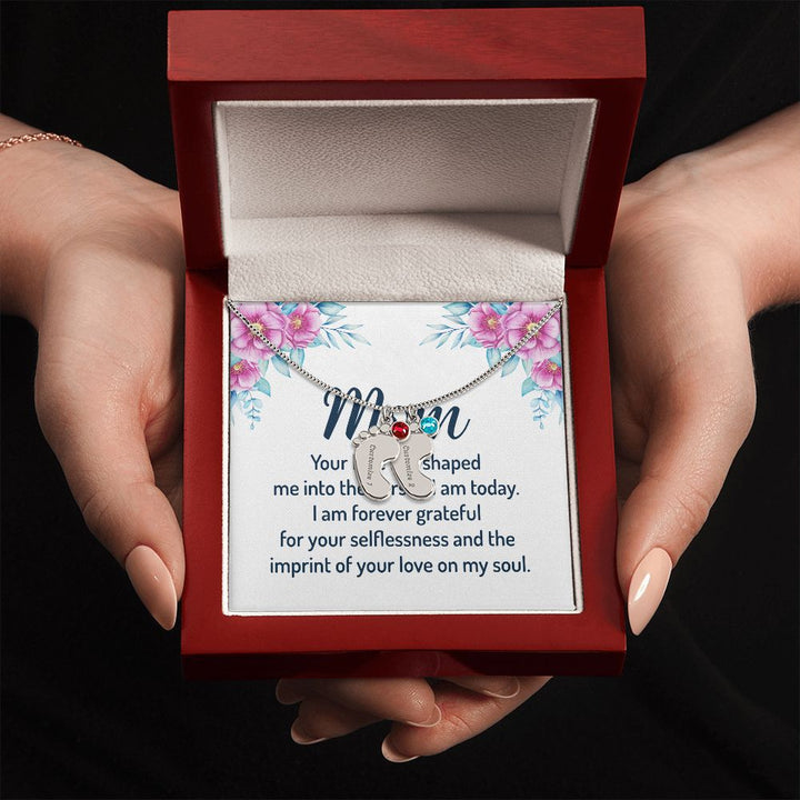 Mom | Your selflessness and the imprint of your love on my soul - Baby Feet Necklace with Birthstone