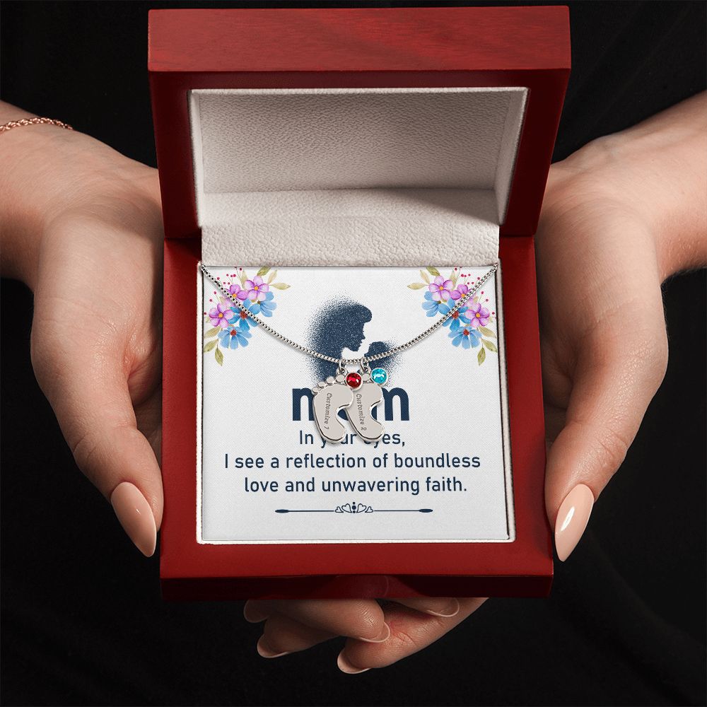 Mom | I see reflection of boundless love and unwavering faith - Baby Feet Necklace with Birthstone