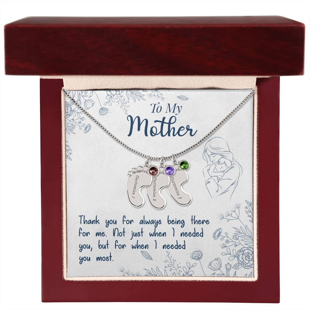 To My Mother | Thank you for always being there for me - Baby Feet Necklace with Birthstone