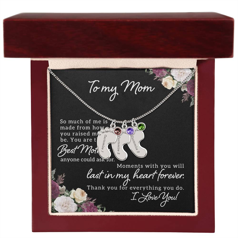 To My Mom | Best Mother anyone could ask for - Baby Feet Necklace with Birthstone