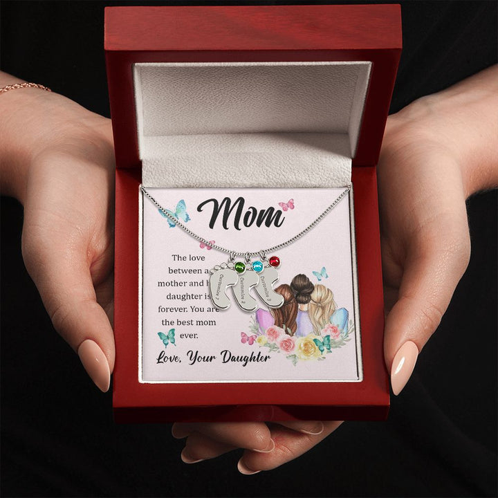 Mom | You are the best mom ever - Baby Feet Necklace with Birthstone