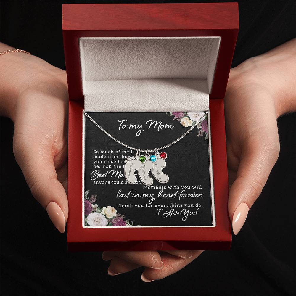 To My Mom | Best Mother anyone could ask for - Baby Feet Necklace with Birthstone