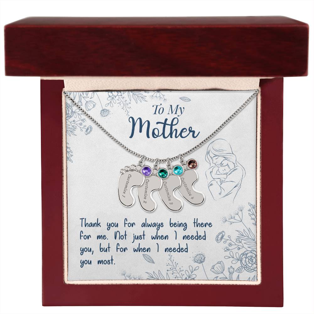 To My Mother | Thank you for always being there for me - Baby Feet Necklace with Birthstone