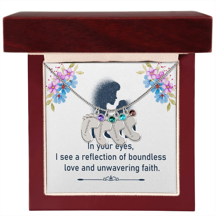 Mom | I see reflection of boundless love and unwavering faith - Baby Feet Necklace with Birthstone