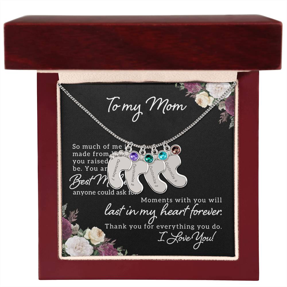 To My Mom | Best Mother anyone could ask for - Baby Feet Necklace with Birthstone