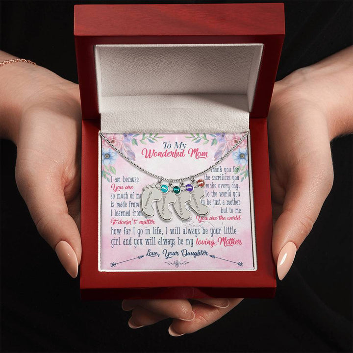 To My Wonderful Mom | Thank you for the sacrifices you make every day - Baby Feet Necklace with Birthstone