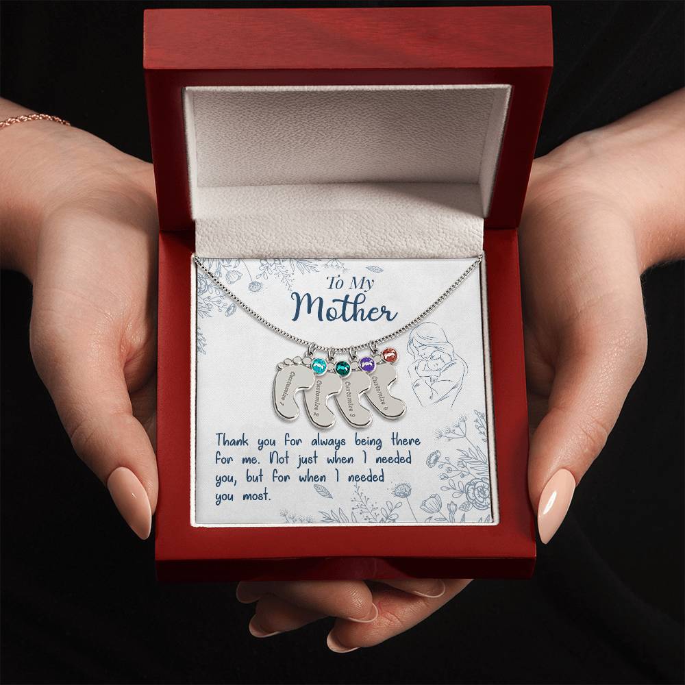 To My Mother | Thank you for always being there for me - Baby Feet Necklace with Birthstone