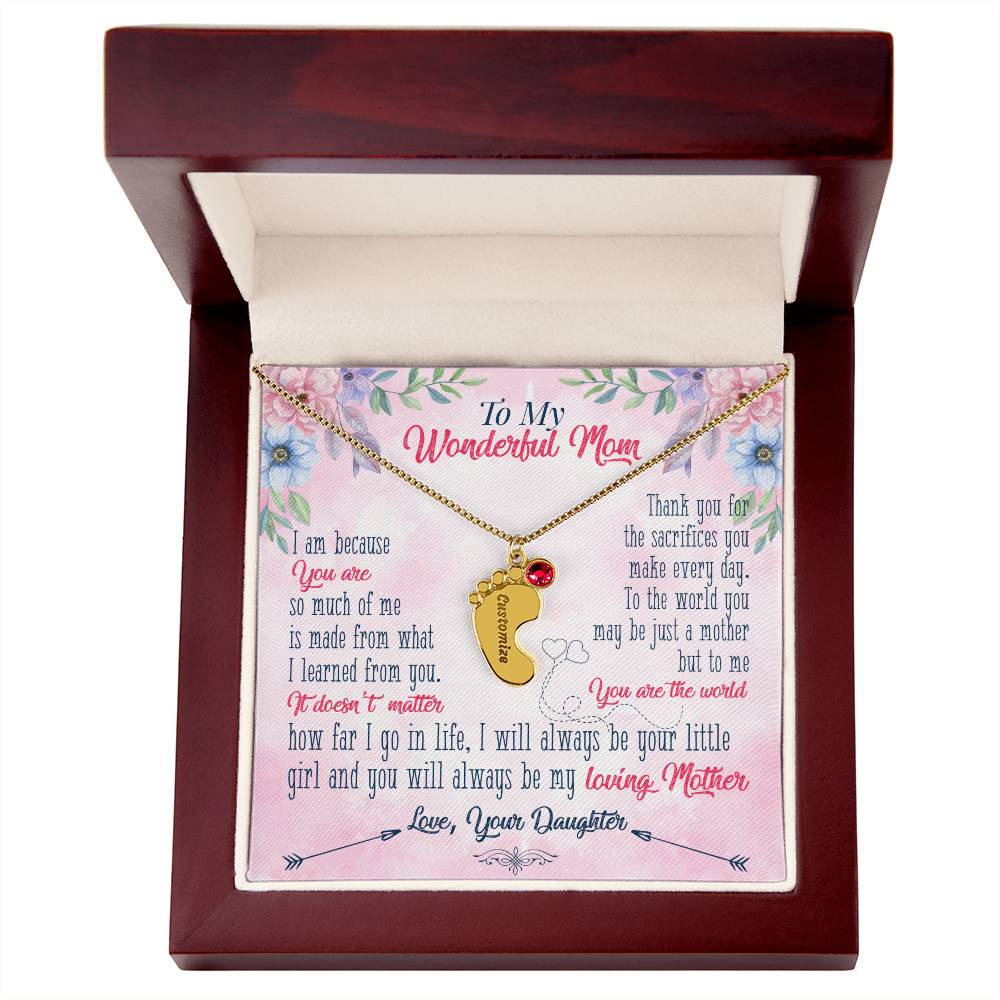 To My Wonderful Mom | Thank you for the sacrifices you make every day - Baby Feet Necklace with Birthstone