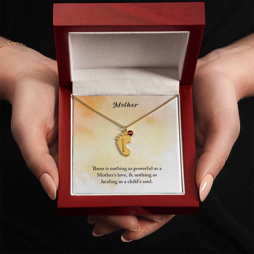 Mother | There is nothing as powerful as Mother's love - Baby Feet Necklace with Birthstone