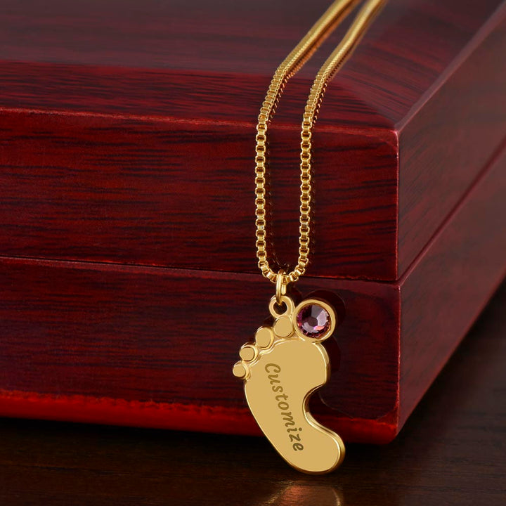 To My Mom | I Love You, Mom. I really do! - Baby Feet Necklace with Birthstone