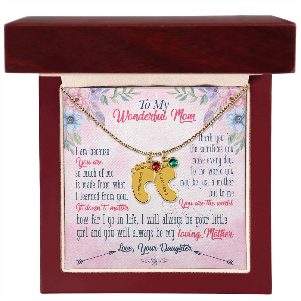 To My Wonderful Mom | Thank you for the sacrifices you make every day - Baby Feet Necklace with Birthstone