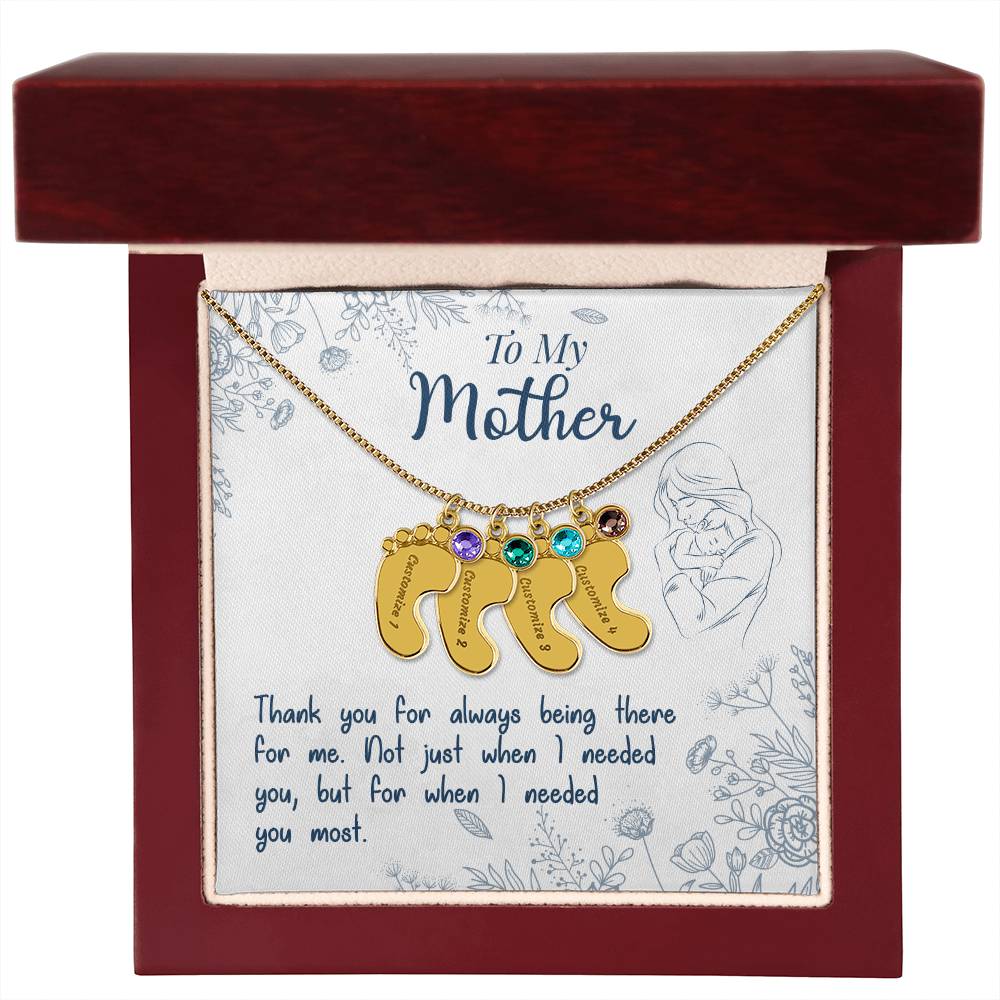 To My Mother | Thank you for always being there for me - Baby Feet Necklace with Birthstone