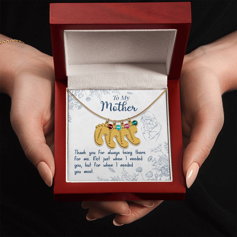 To My Mother | Thank you for always being there for me - Baby Feet Necklace with Birthstone