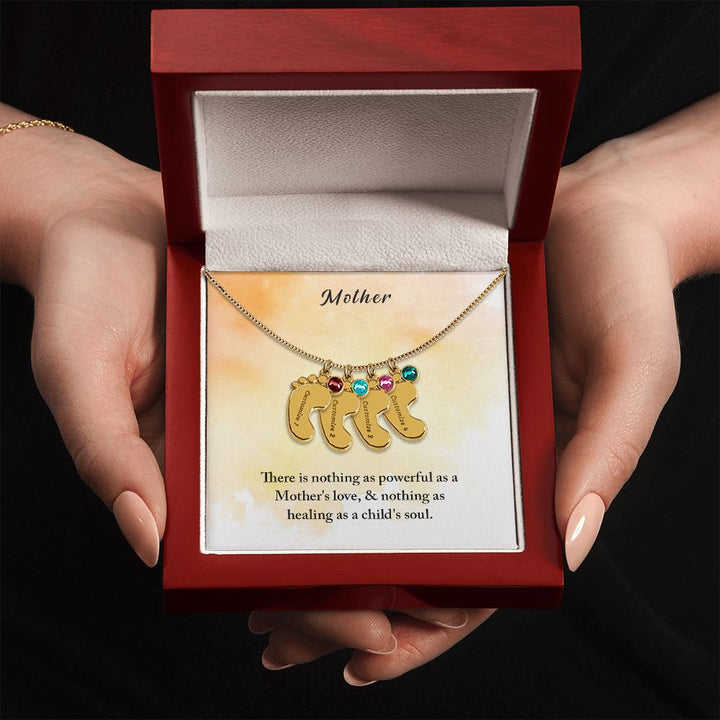 Mother | There is nothing as powerful as Mother's love - Baby Feet Necklace with Birthstone