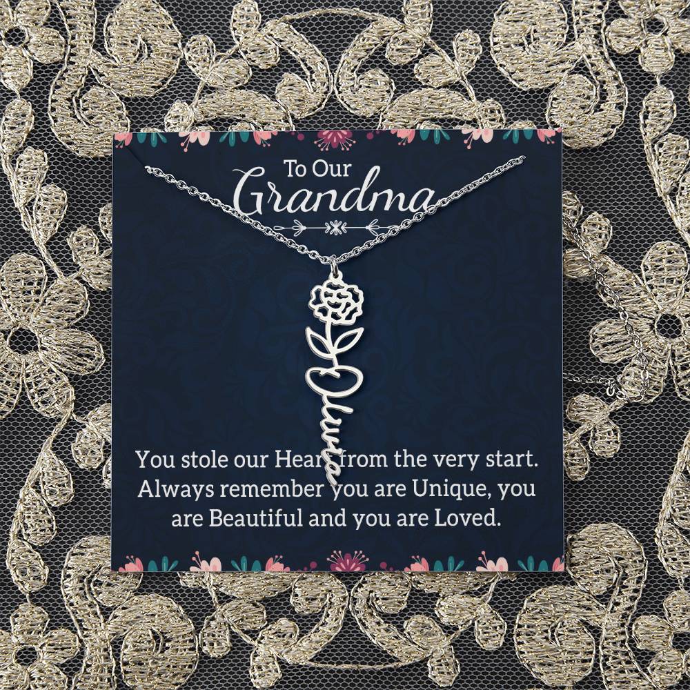 To Our Grandma | You stole our Heart from the very start - Flower Name Necklace