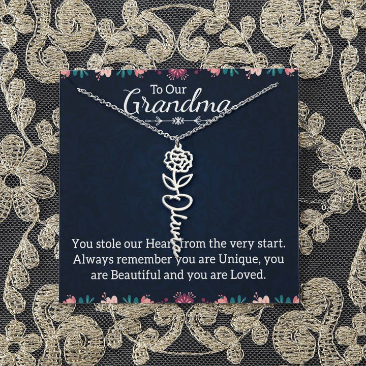 To Our Grandma | You stole our Heart from the very start - Flower Name Necklace