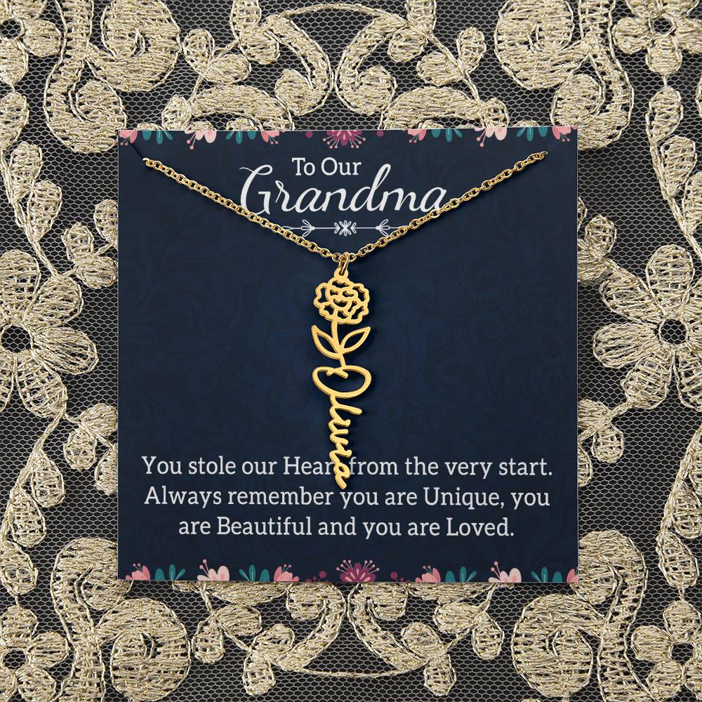 To Our Grandma | You stole our Heart from the very start - Flower Name Necklace