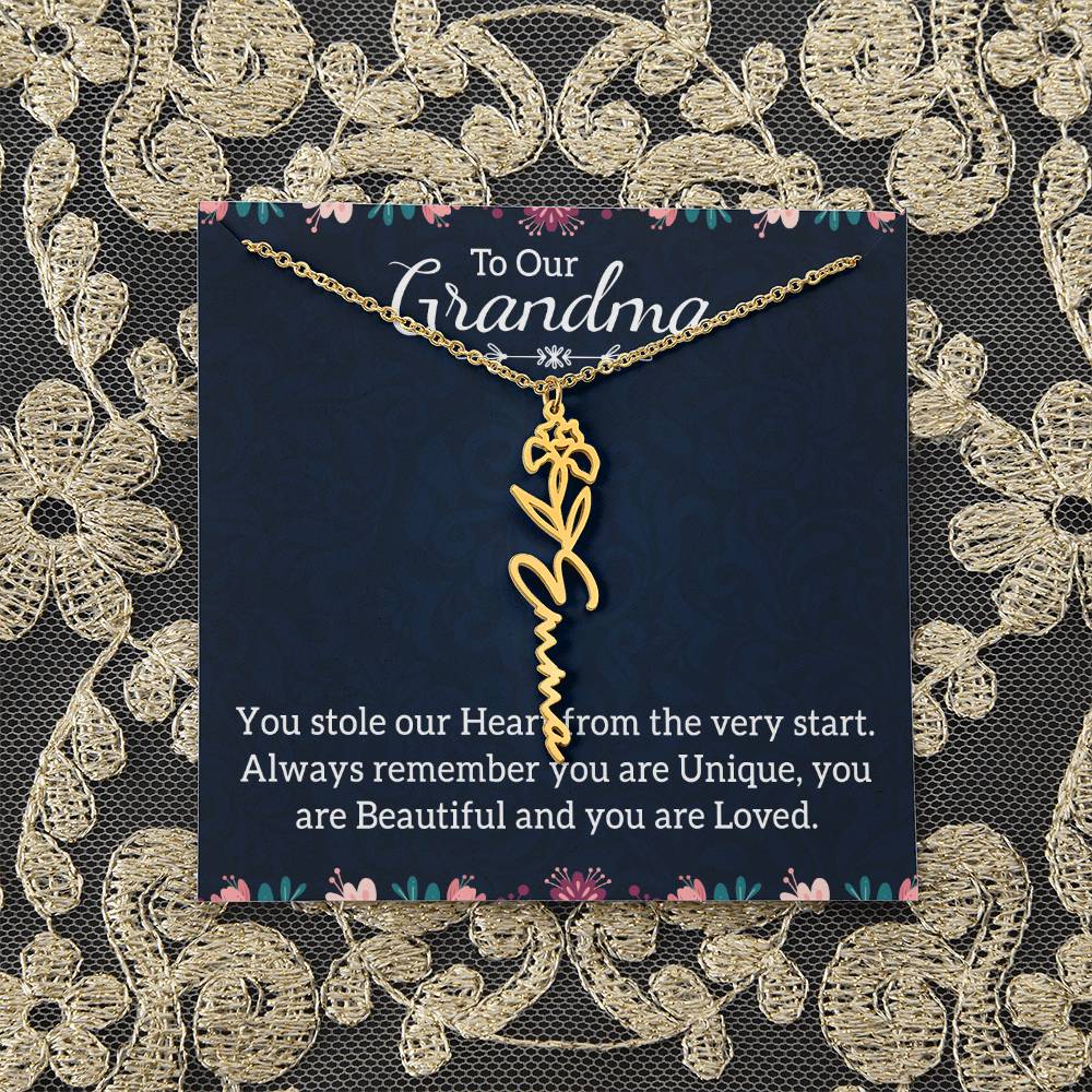 To Our Grandma | You stole our Heart from the very start - Flower Name Necklace