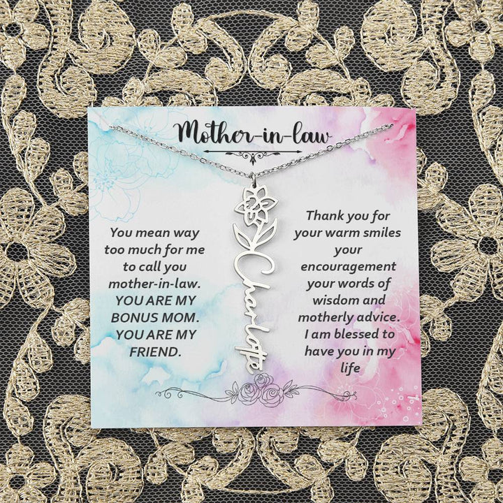 Mother - in - Law | You mean way too much for  me to call you mother-in-law. I am blessed  to have you in my life - Flower Name Necklace