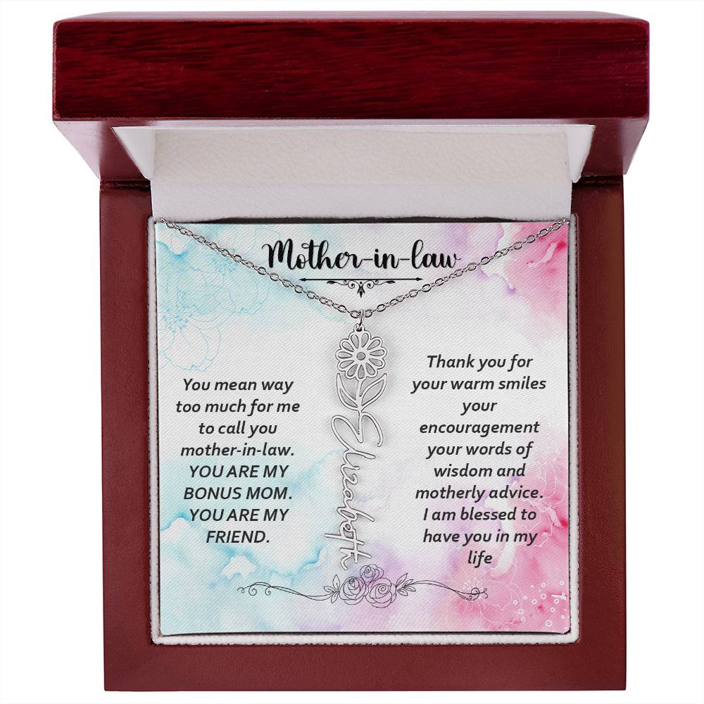 Mother - in - Law | You mean way too much for  me to call you mother-in-law. I am blessed  to have you in my life - Flower Name Necklace