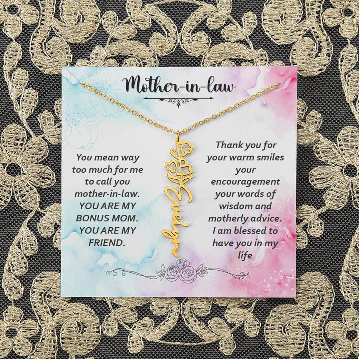 Mother - in - Law | You mean way too much for  me to call you mother-in-law. I am blessed  to have you in my life - Flower Name Necklace