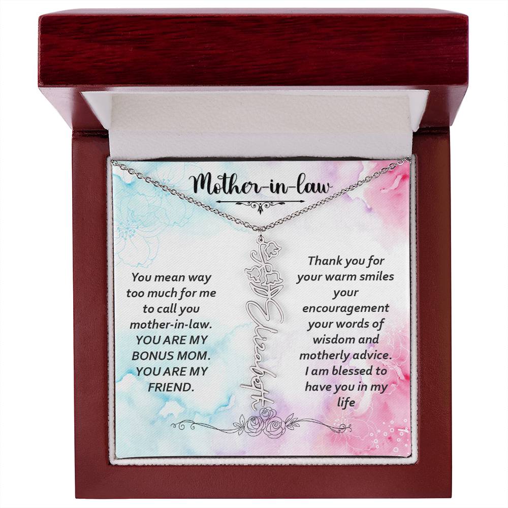 Mother - in - Law | You mean way too much for  me to call you mother-in-law. I am blessed  to have you in my life - Flower Name Necklace