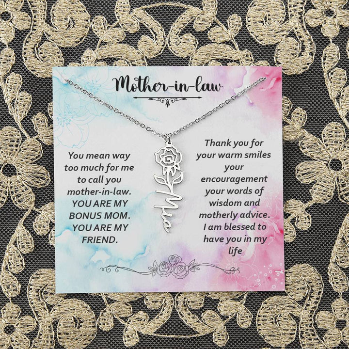 Mother - in - Law | You mean way too much for  me to call you mother-in-law. I am blessed  to have you in my life - Flower Name Necklace