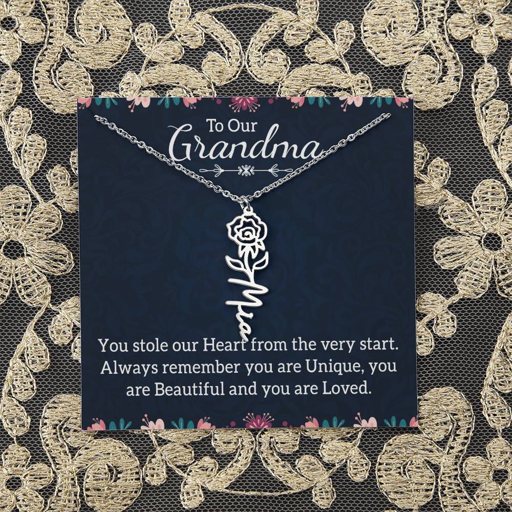 To Our Grandma | You stole our Heart from the very start - Flower Name Necklace