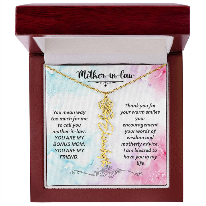 Mother - in - Law | You mean way too much for  me to call you mother-in-law. I am blessed  to have you in my life - Flower Name Necklace