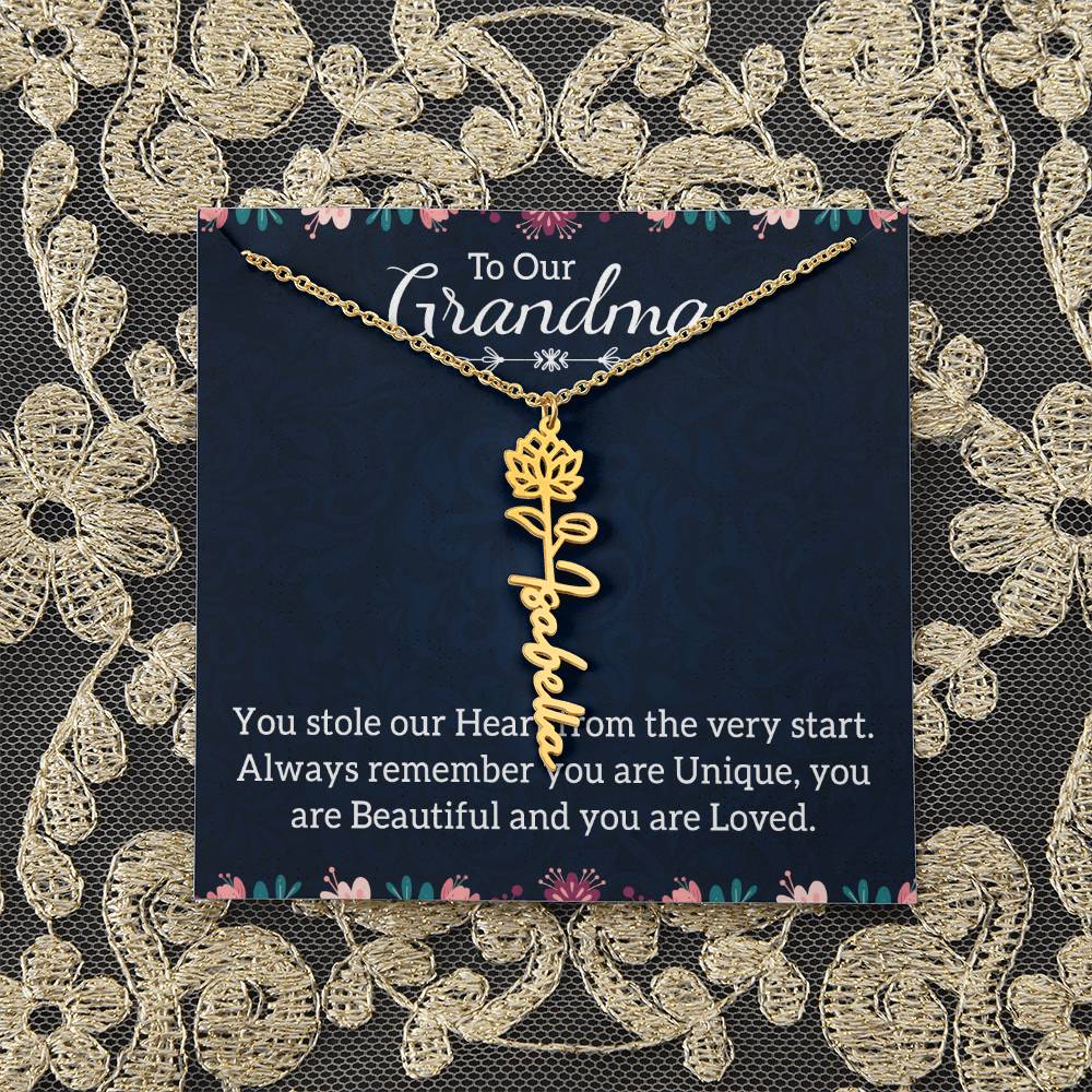 To Our Grandma | You stole our Heart from the very start - Flower Name Necklace