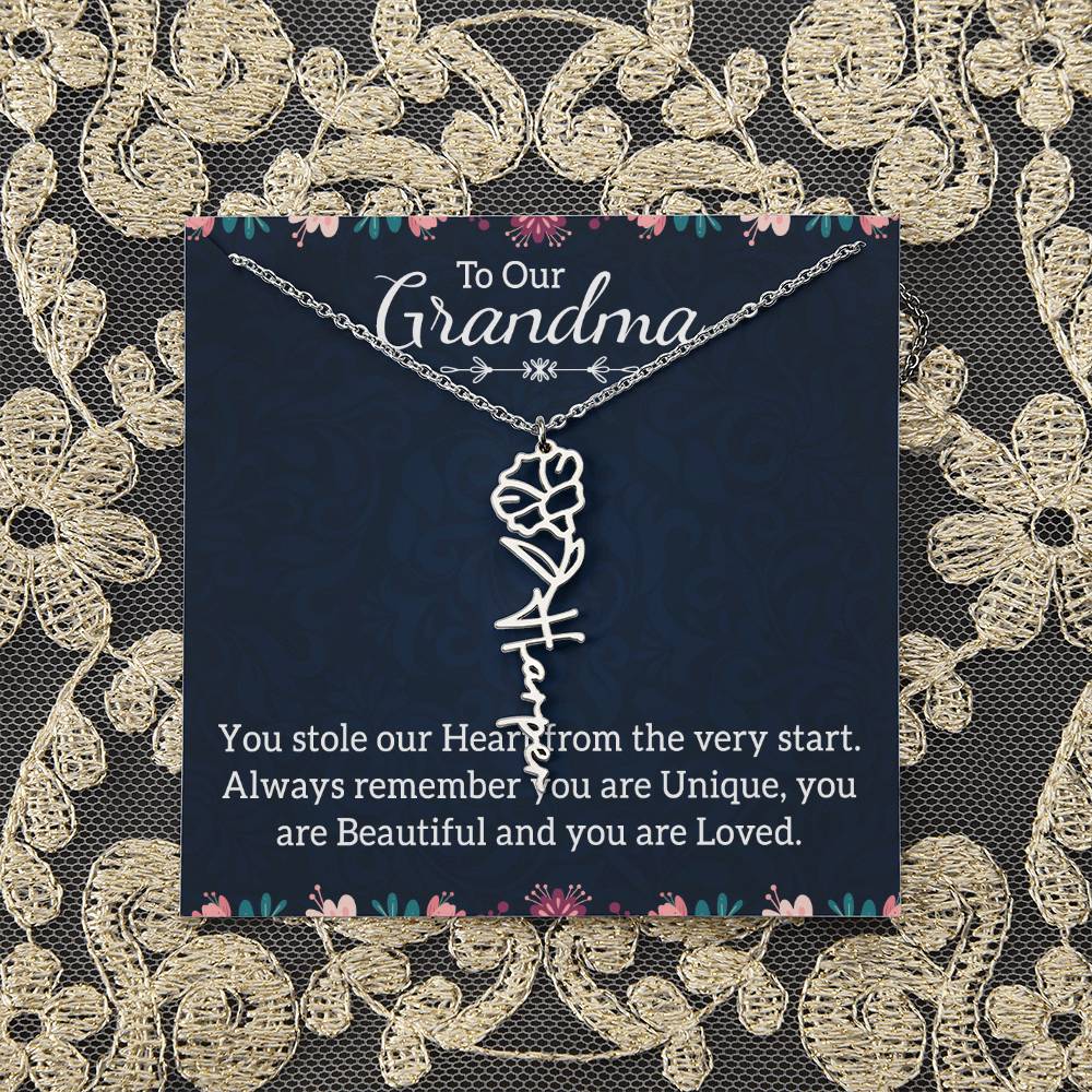 To Our Grandma | You stole our Heart from the very start - Flower Name Necklace