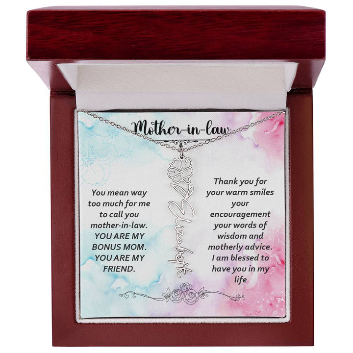 Mother - in - Law | You mean way too much for  me to call you mother-in-law. I am blessed  to have you in my life - Flower Name Necklace