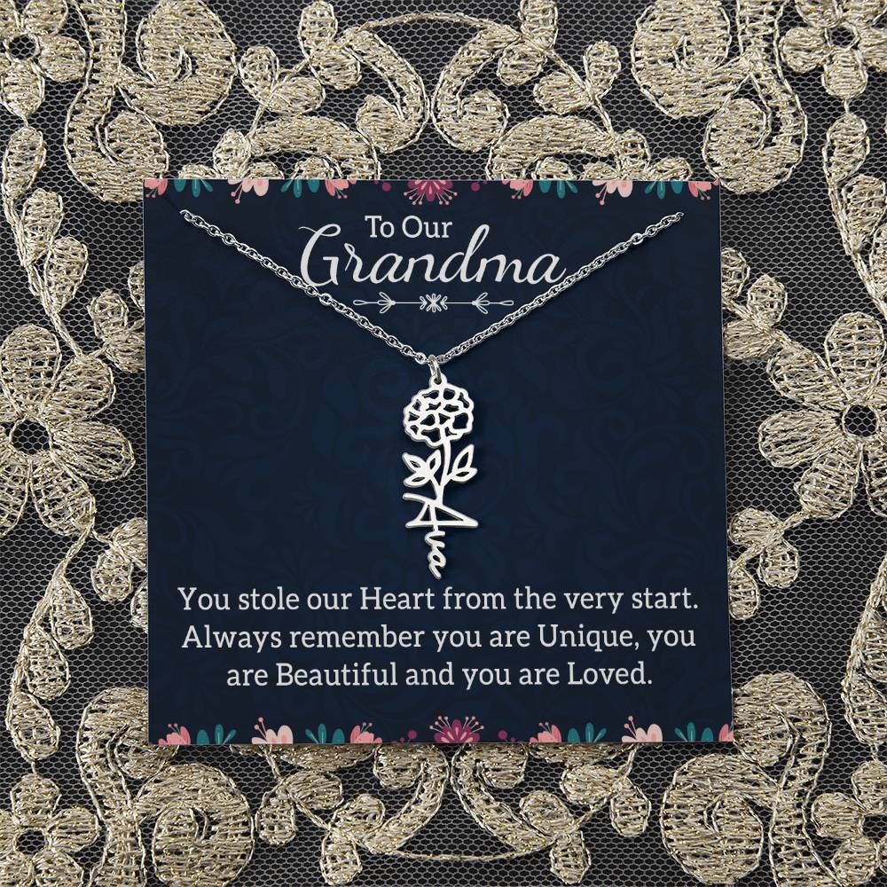 To Our Grandma | You stole our Heart from the very start - Flower Name Necklace