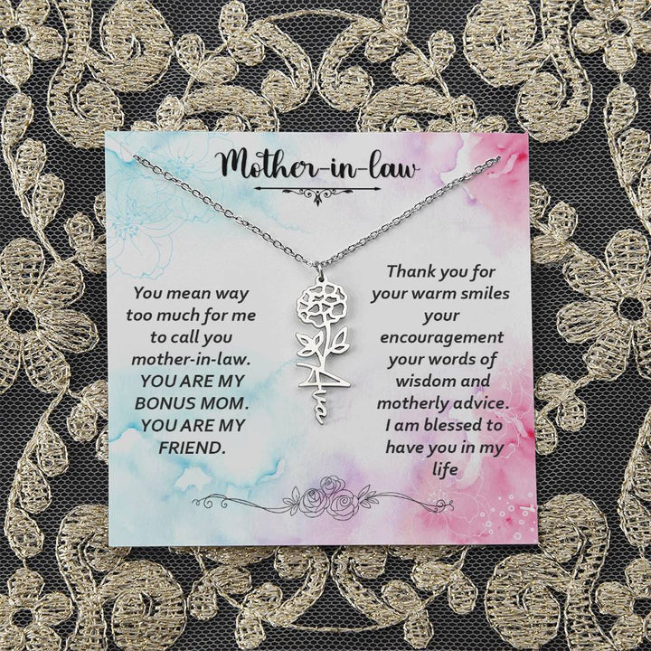 Mother - in - Law | You mean way too much for  me to call you mother-in-law. I am blessed  to have you in my life - Flower Name Necklace