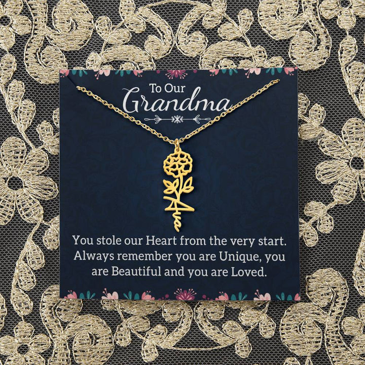 To Our Grandma | You stole our Heart from the very start - Flower Name Necklace