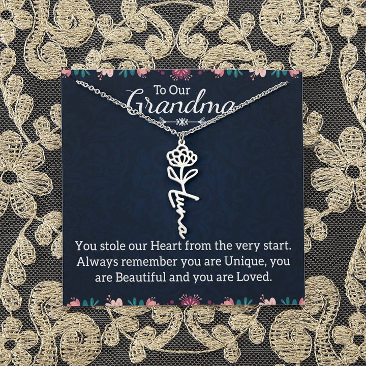 To Our Grandma | You stole our Heart from the very start - Flower Name Necklace