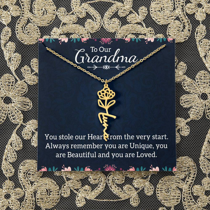 To Our Grandma | You stole our Heart from the very start - Flower Name Necklace