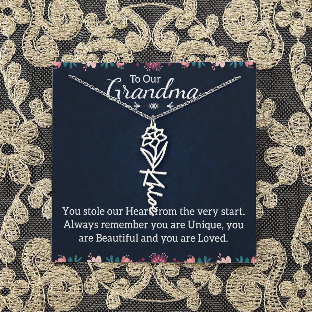 To Our Grandma | You stole our Heart from the very start - Flower Name Necklace