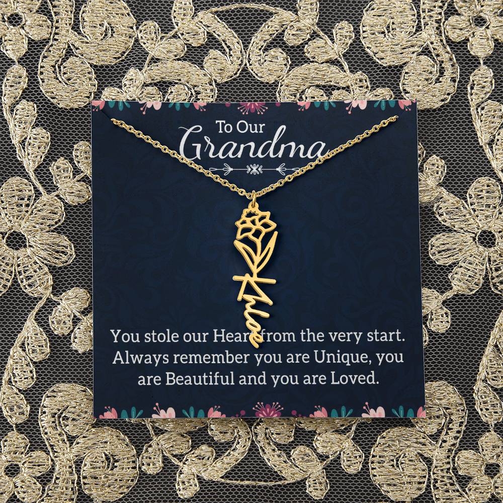 To Our Grandma | You stole our Heart from the very start - Flower Name Necklace