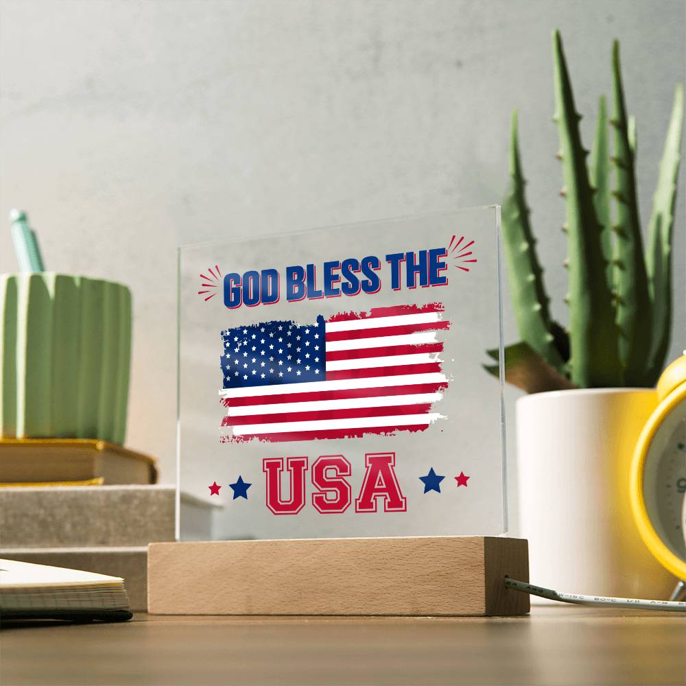 July 4th | God Bless The USA - Square Acrylic Plaque