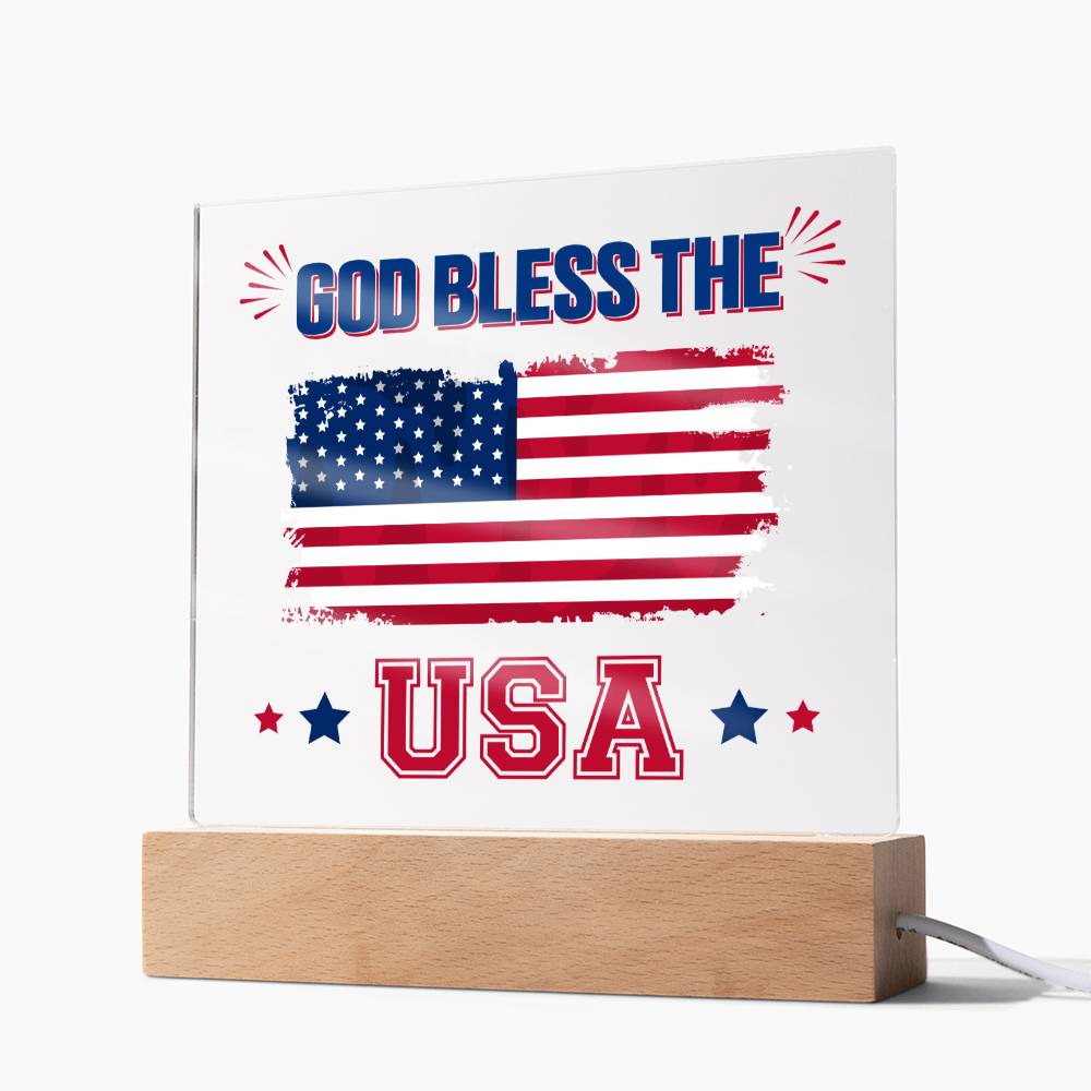 July 4th | God Bless The USA - Square Acrylic Plaque